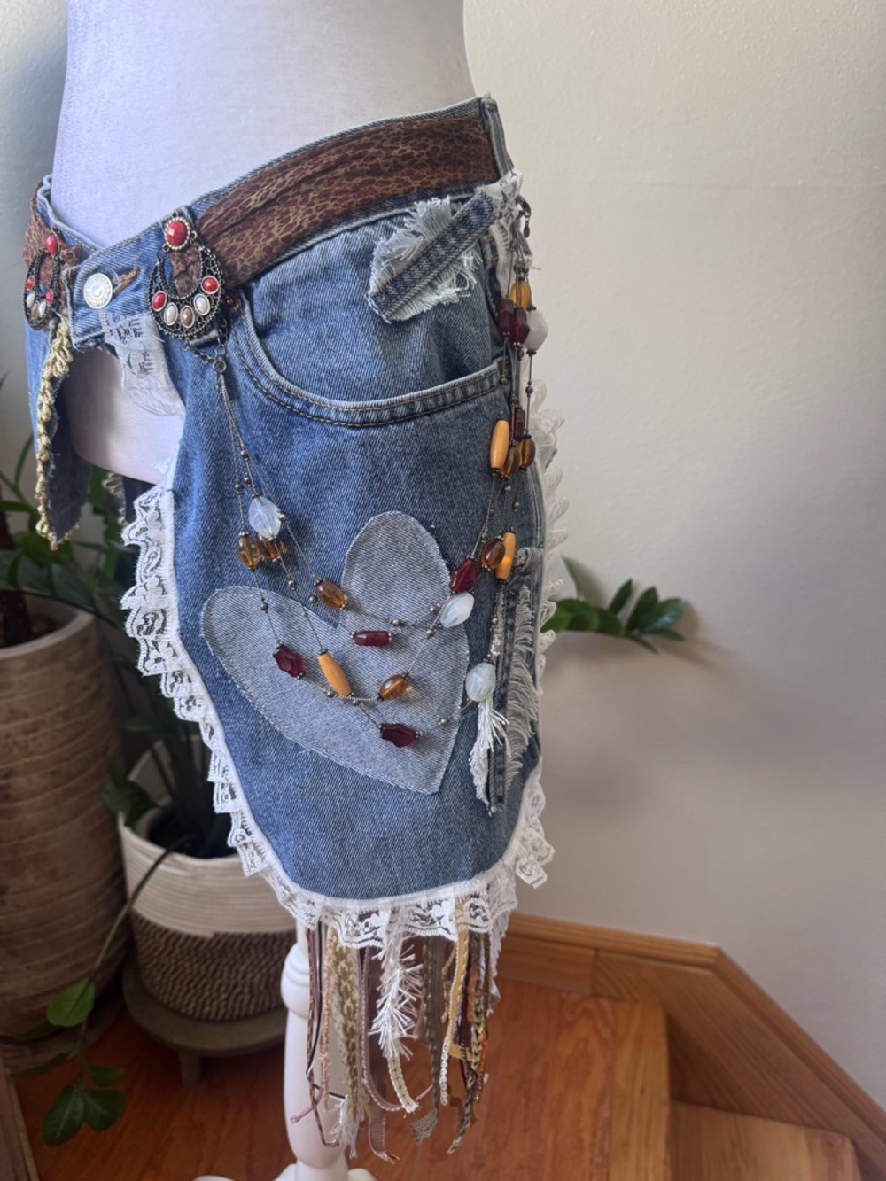 Custom Upcycled Denim Boho Fanny Belt - Picture 3 of 11